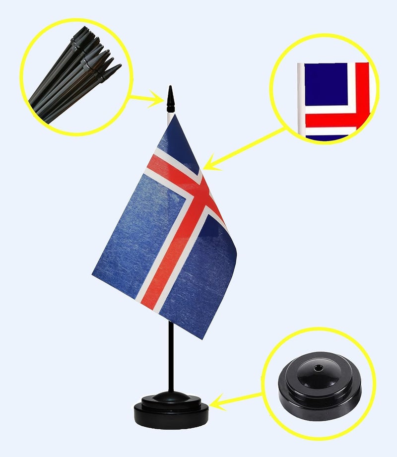 tibijoy Iceland Flags Icelanders Small Mini Desk Flags Set Small Mini Icelandic Flags Table Flag with 13" Black Pole, Black Base and Spear Top, Miniature Iceland Deluxe Desktop Flag, Home Decoration, Office Decoration, Festival Celebrations(12 Pack ) - Image 2